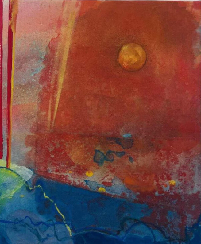 Manolis Charos, Red Moon, mixed media, 54 x 44 cm, 2025