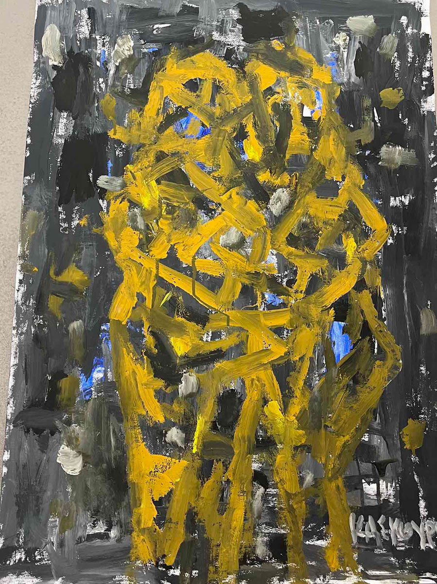 Nikos Kaskouras, Couple, Acrylics on Paper, 100 x 70 cm, 2012