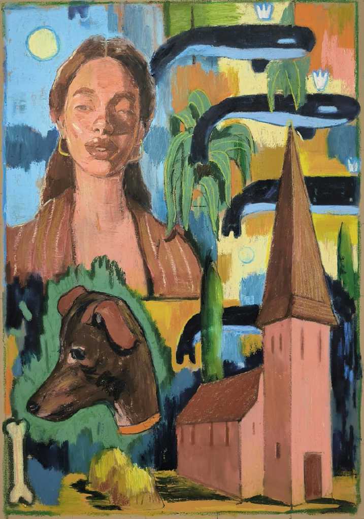 Michalis Kiousis, Norwegian dream, Oil Pastels on Canvas, 76 x 107 cm, 2025