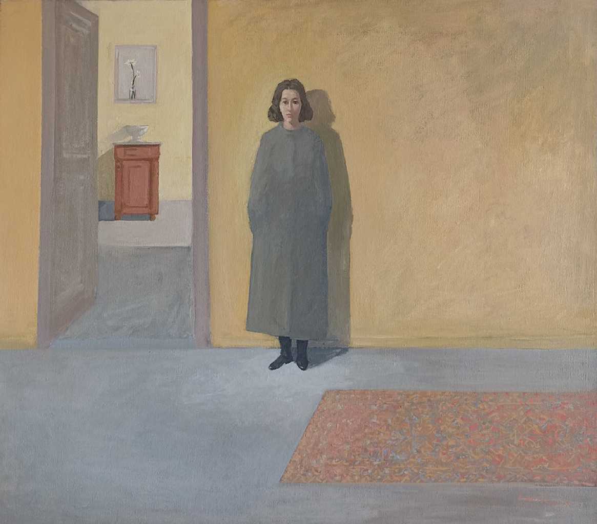 Spyros Kotsalas, Woman with coat, Acrylics on Canvas, 50 x 60 cm, 2021