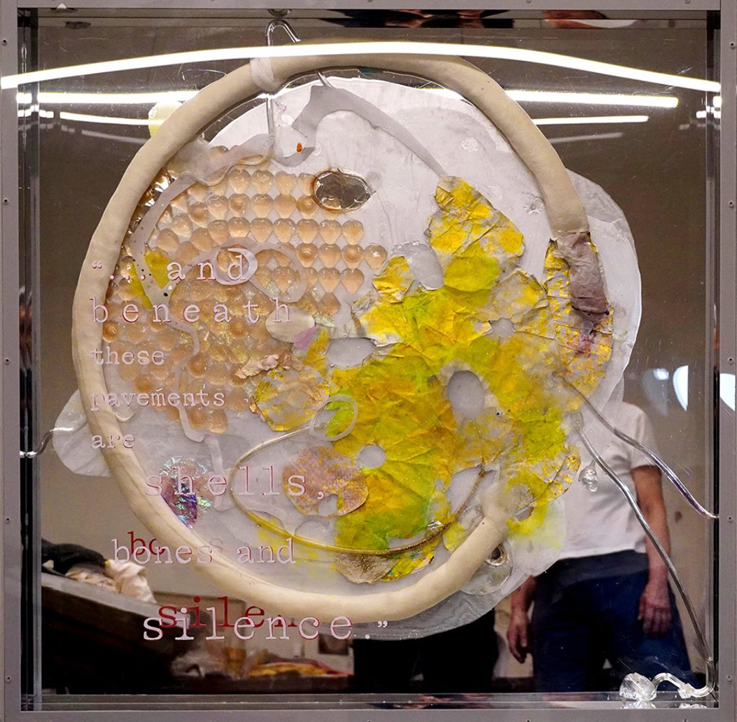 Katerina Mertzani, Walk Through Me, Collage, Acrylics, Paper and Tissue, 93 x 93 cm, 2024