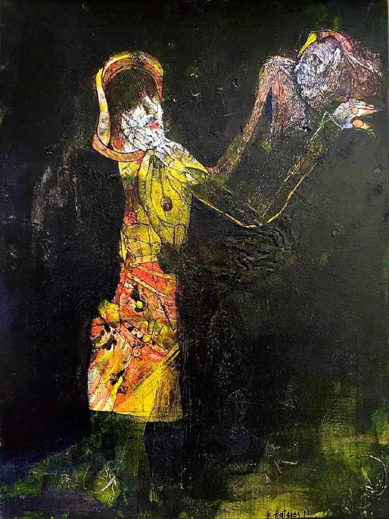 Konstantinos Patsios, Le mari de la Coiffeuse, Oil and Watercolours on Canvas, 55 x 70 cm, 2025