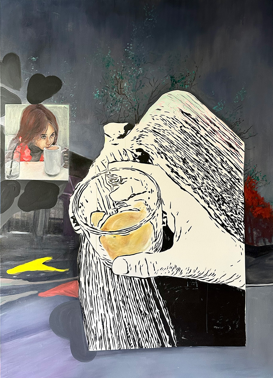 Good morning and goodnight, guesso, oil & acrylics on canvas, 180 x 130 cm, 2023-25