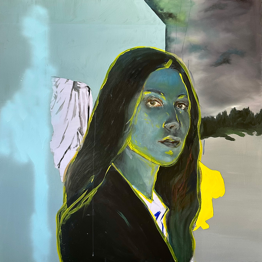 I know, oil, spray & acrylics on canvas, 120 x 120 cm, 2024-25