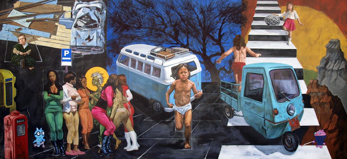 All Is The Same Road,  oil H2O  on canvas, 200 x 430 cm, 2014