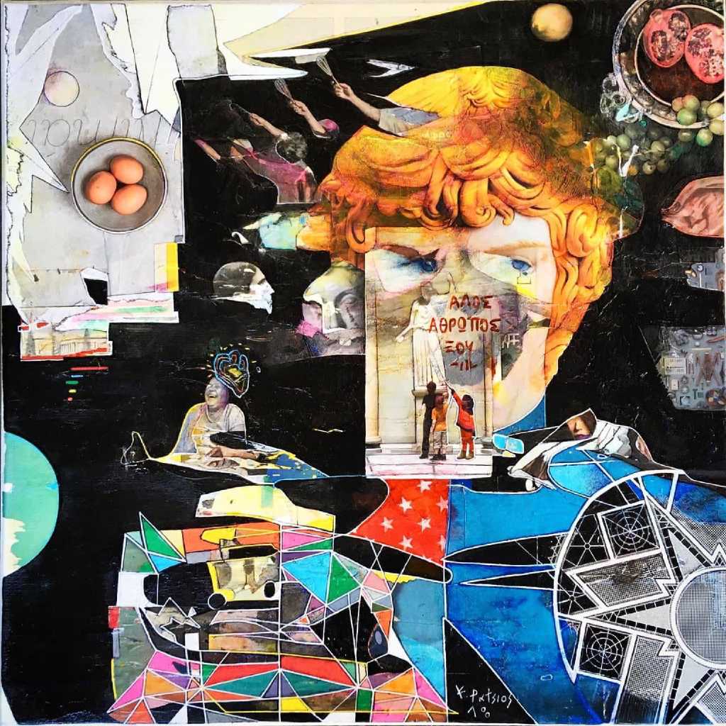 The Scrambled Papers Theory, 80 x 80 cm, mixed media on canvas 2018