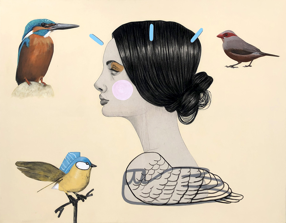 Birds, mixed media on canvas, 114 x 146 cm 2022