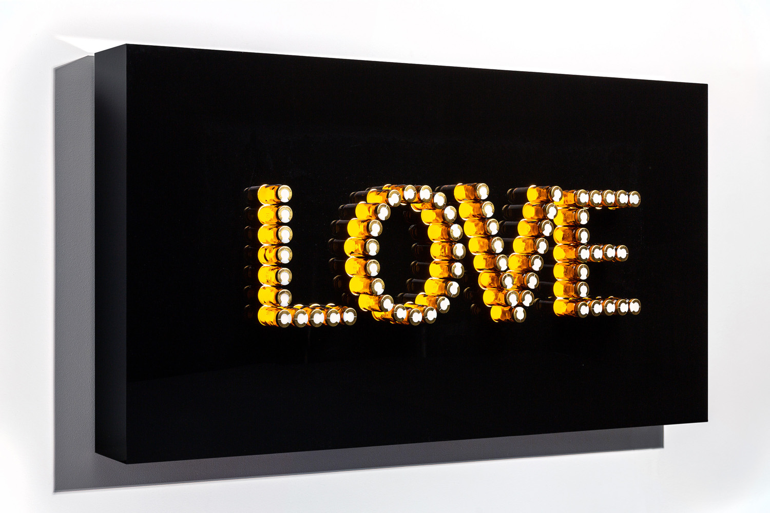 Peggy Kliafa, LOVE – POWER, Light box made of plexiglass, empty medical vials of carnitine, led light, cable, 50 x 100 x 15 cm Athens 2022