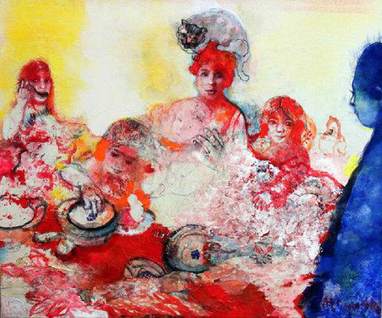 Lunch on Countryside, collage and mixed media on rice paper, 50 x 60 cm, 2018