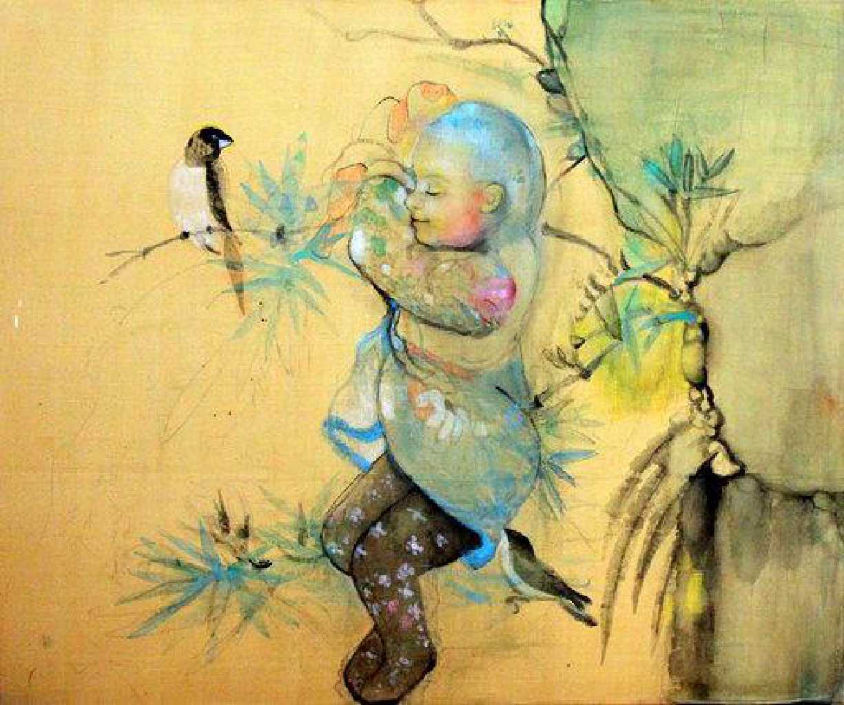 Sweet Dreams, ink and watercolor on silk mounted on canvas, 50 x 60 cm, 2018