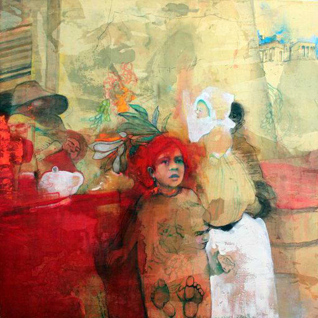 The Dream and The Dreamer, mixed media on silk mounted on canvas, 100 x 100 cm, 2018