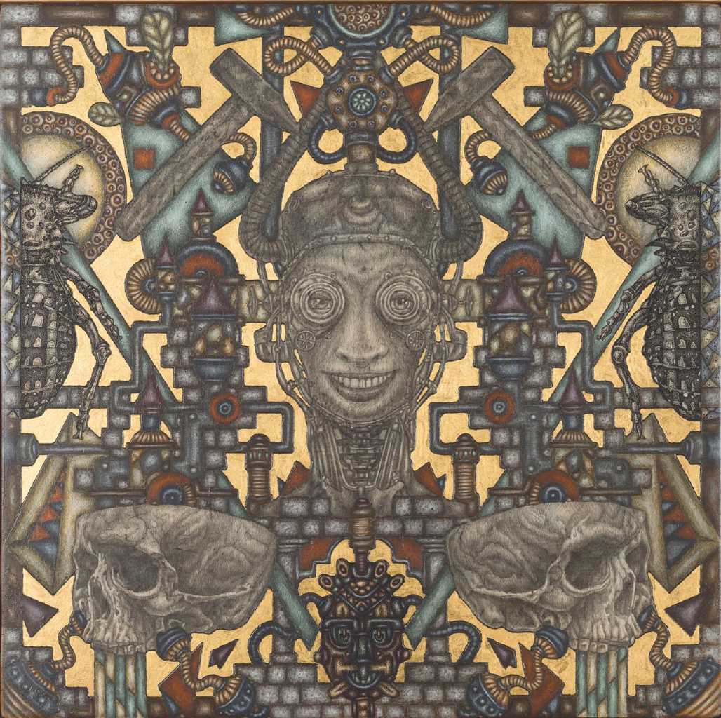 Homo Faber’s Maze, 35.5 cm x 35.5 cm, acrylics, pencil, ink and gold 22K, on wood, 2018