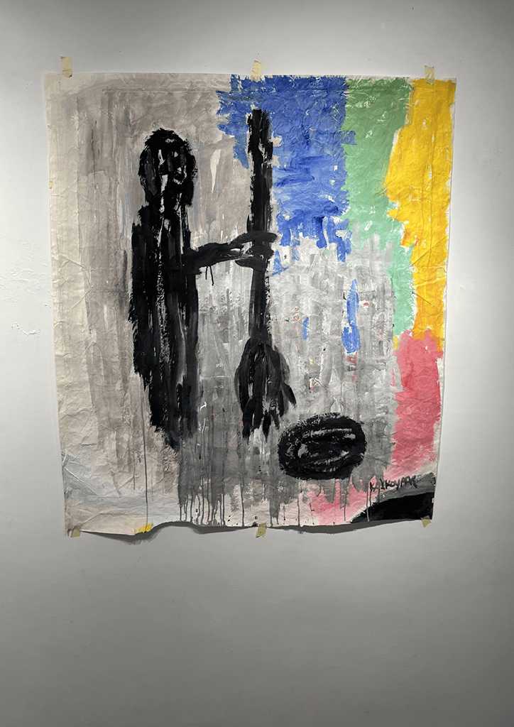 The boy is planting a tree, Acrylics on paper, 120 × 105 cm