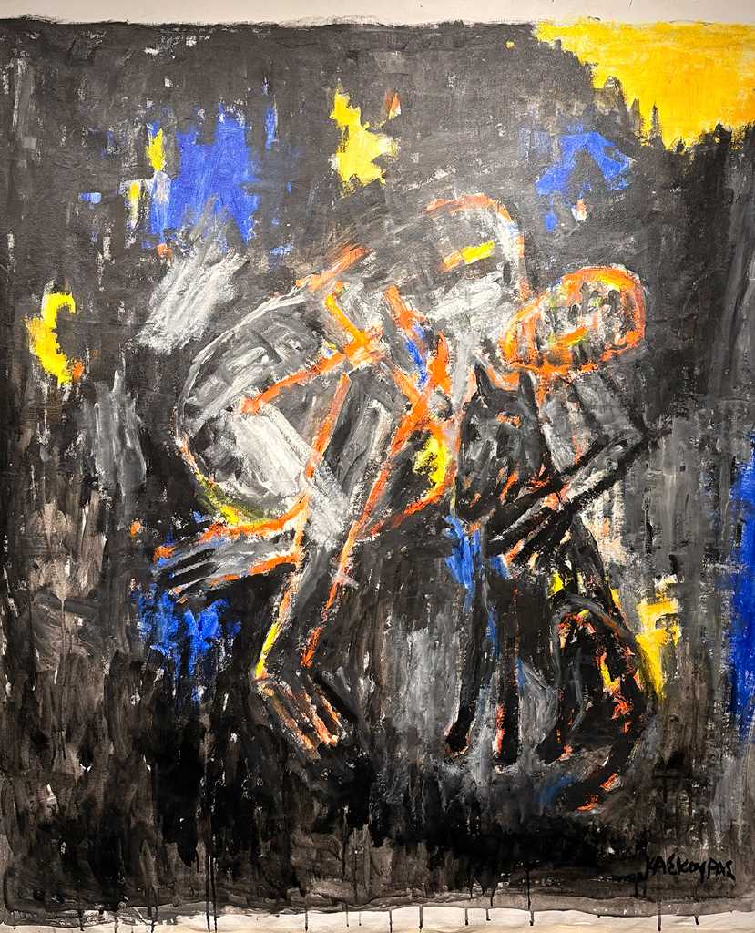 Man and dog, Acrylics on canvas, 150 × 130 cm, 2023