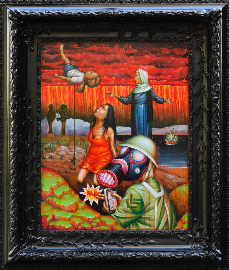 Kostas Lavdas, The inflatable balloon, Acrylics on wood, 76,5x91,5 cm, 2020