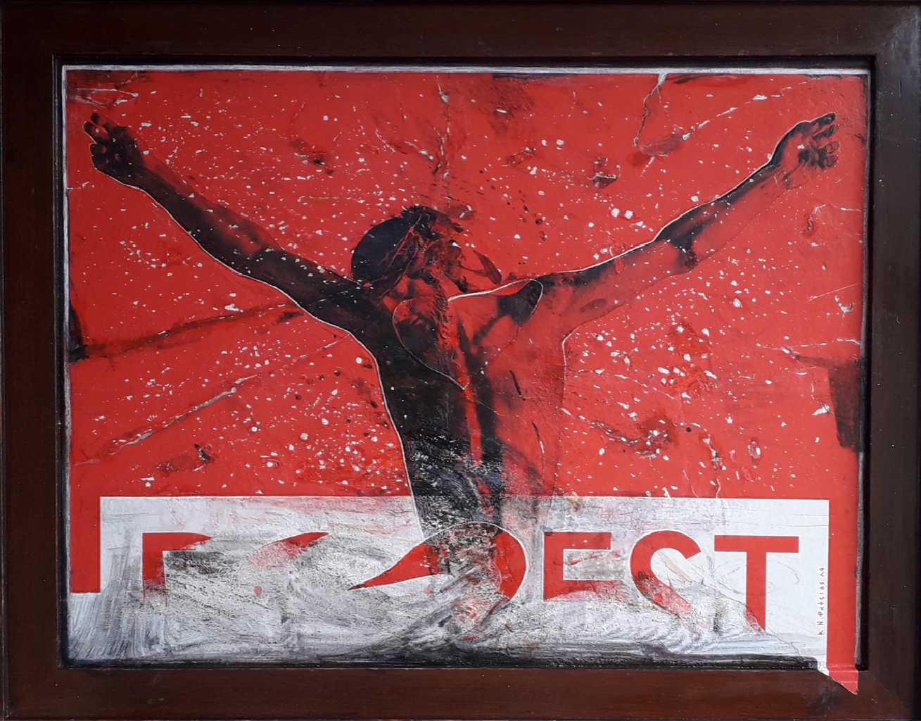 Konstantinos Patsios, Collage on wood, 50x70 cm, 2019