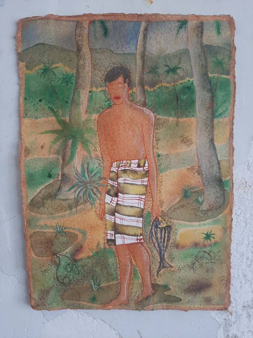 Vangelis Pliarides, Tee rak, Watercolour και oil pastels on hand-made paper, (frame not included), 39x42 cm, 2009