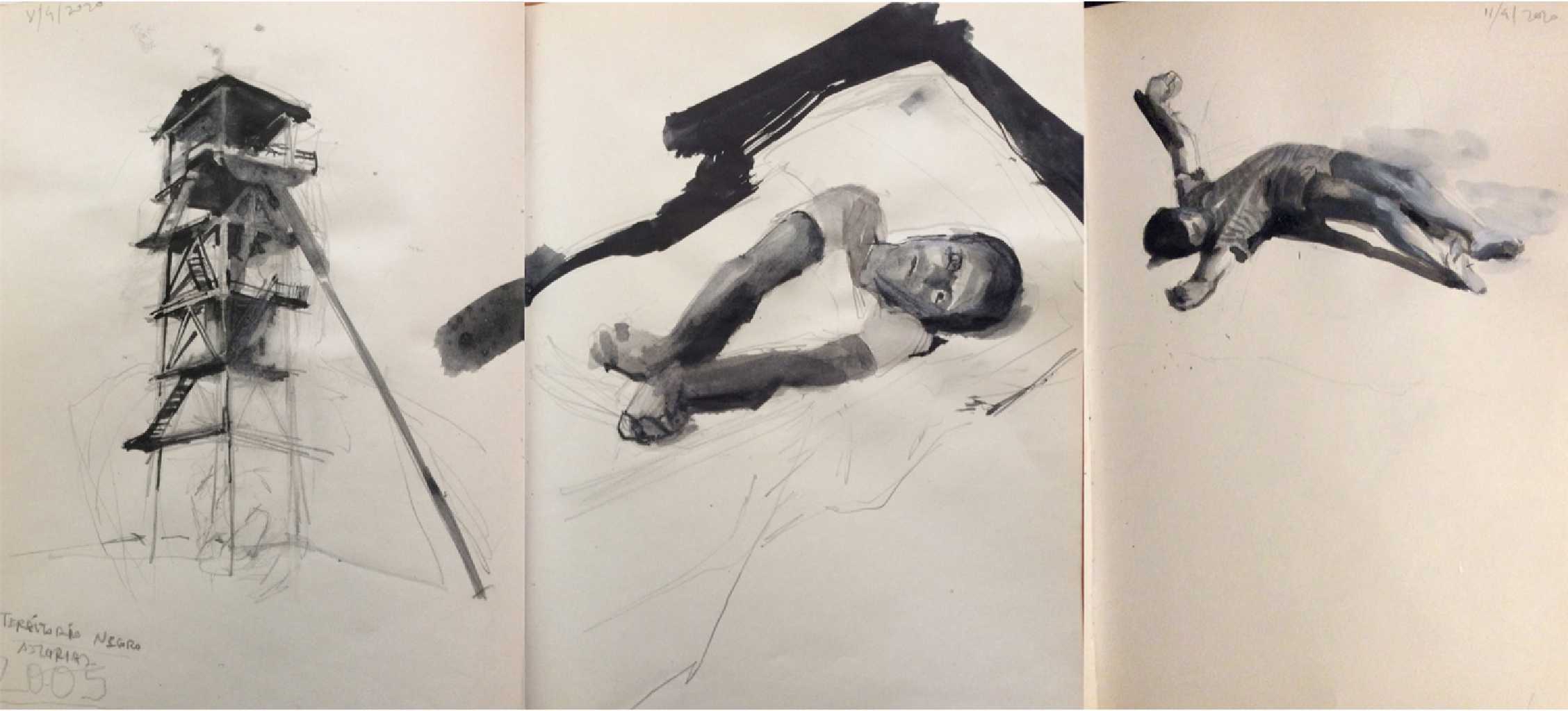 Xenofon Bitsikas, “T_A2_2020” (series “lockdown diary / 2020”), Mixed media on paper, 24x51 cm, (each design 24X17 cm), Courtesy of Zoumboulakis Galleries