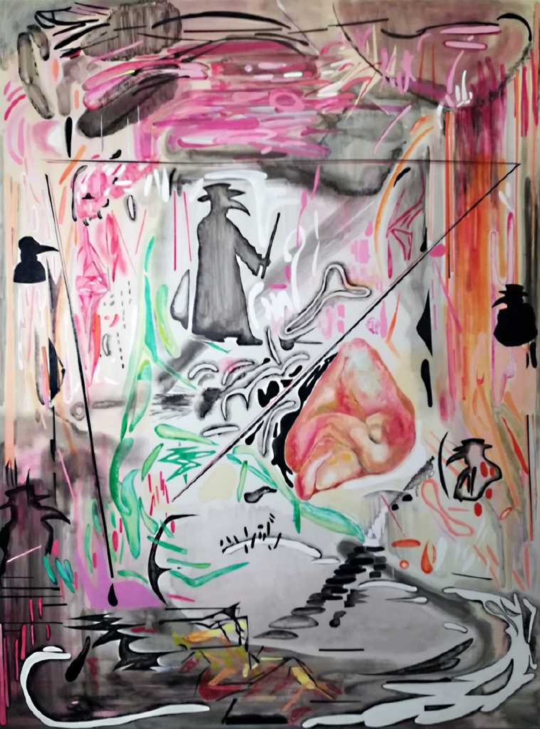 Vana Fertaki, The plague doctor, Varnish and oil on canvas, 200x150 cm, 2020