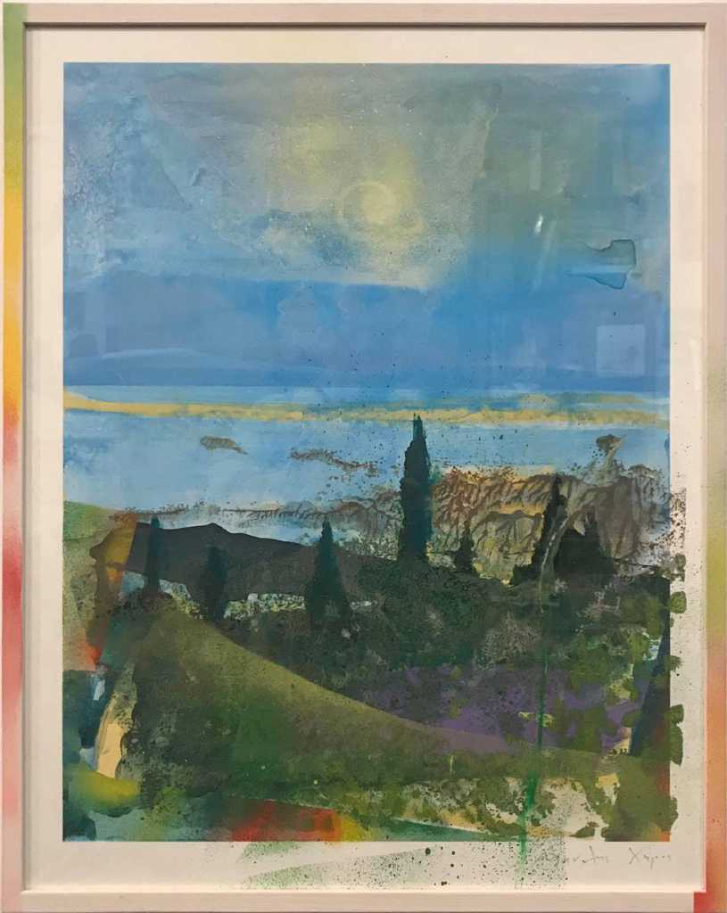 Manolis Charos, Corinth. On the Move, Acrylics and ink on printed paper, framed (unique piece), 65x55 cm