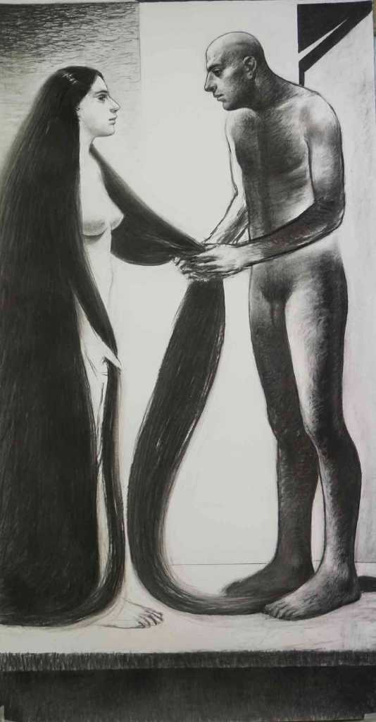 Michalis Manousakis, Untitled, 200 x 100 cm, charcoal on paper