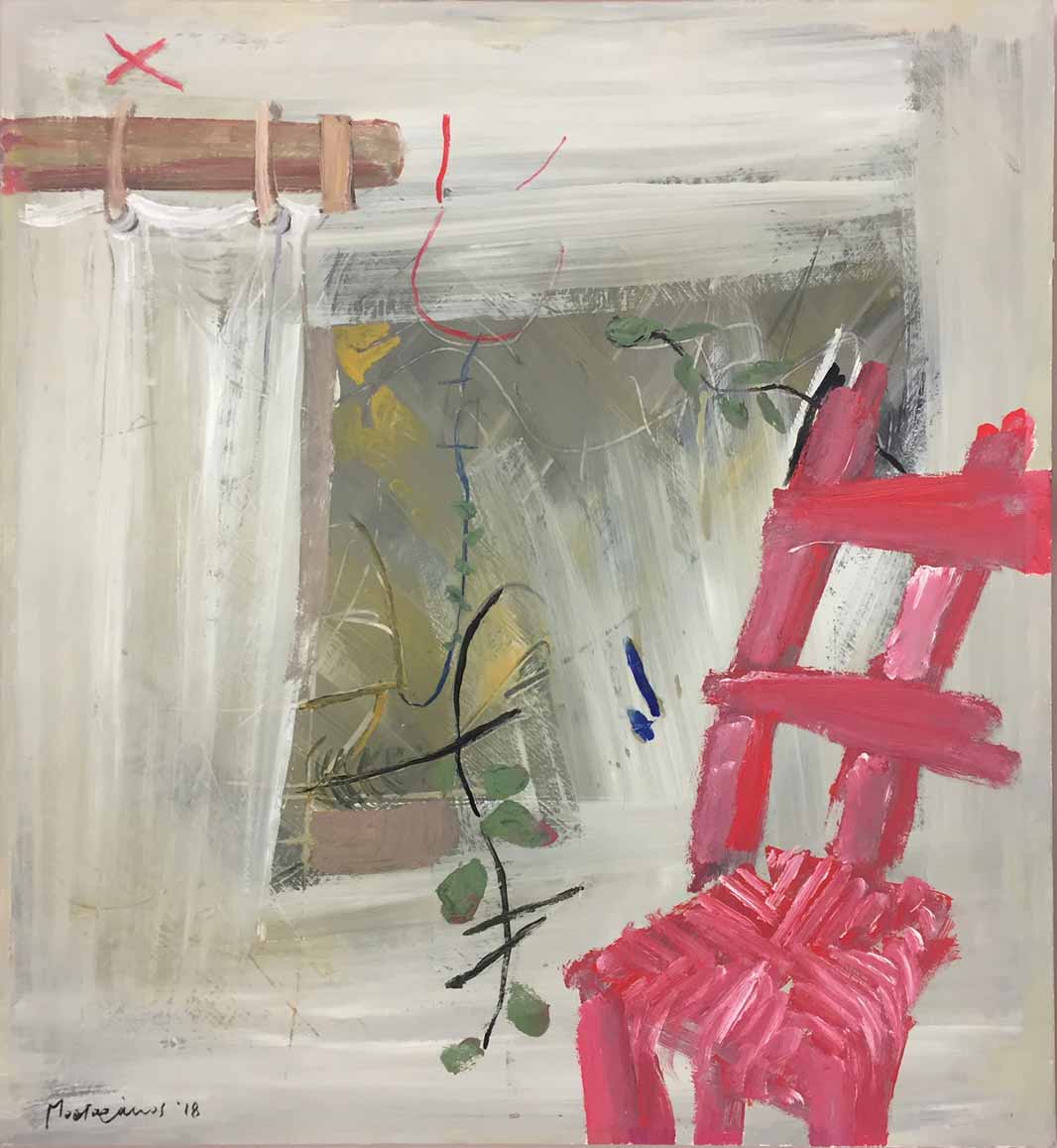 Kyriakos Mortarakos, Red Chair, 50 x 45 cm, oil on paper pasted on MDF, 2018