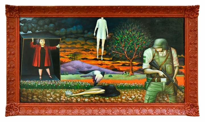 Kostas Lavdas, Persephone, acrylics on wood, 116 x 18 cm, 2020