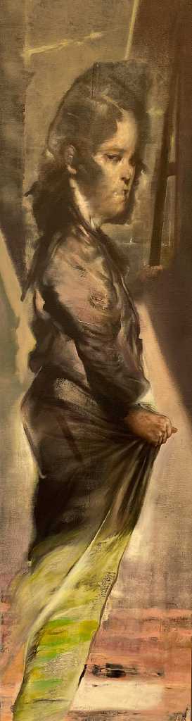Tassos Missouras, The Farmer who Left the Plain Behind, acrylics and oil on canvas, 118 x 32 cm, 2021