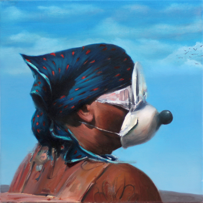Gogo Ieromonachou, The Tourist, oil on canvas, 40 x 40 cm, 2020