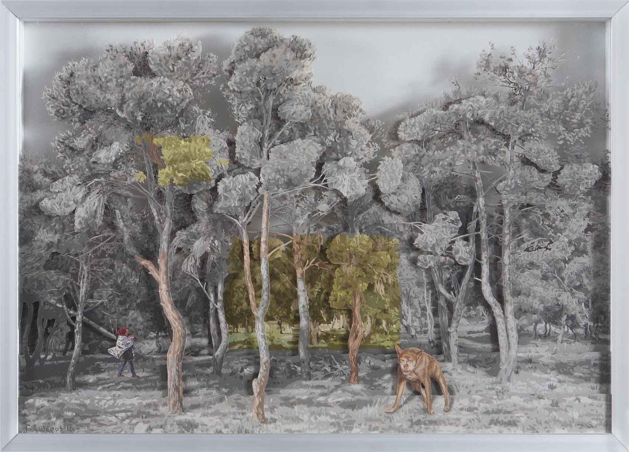 Forest 1, oil on transparent film, 71 x 51 cm, 2015