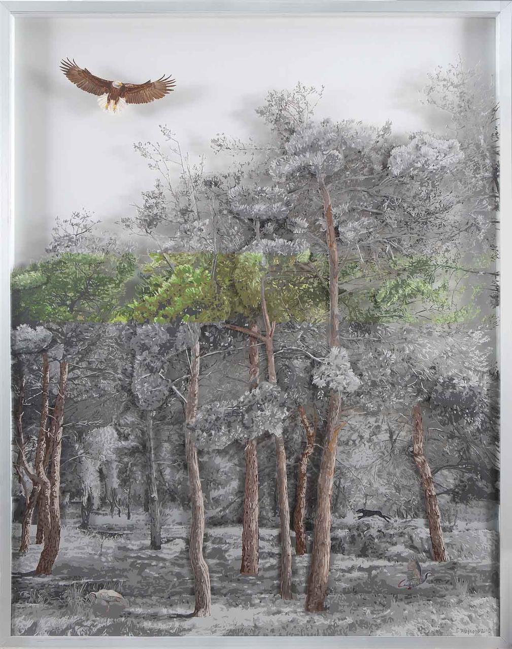 Forest 2, oil on transparent film, 93 x 119 cm, 2016