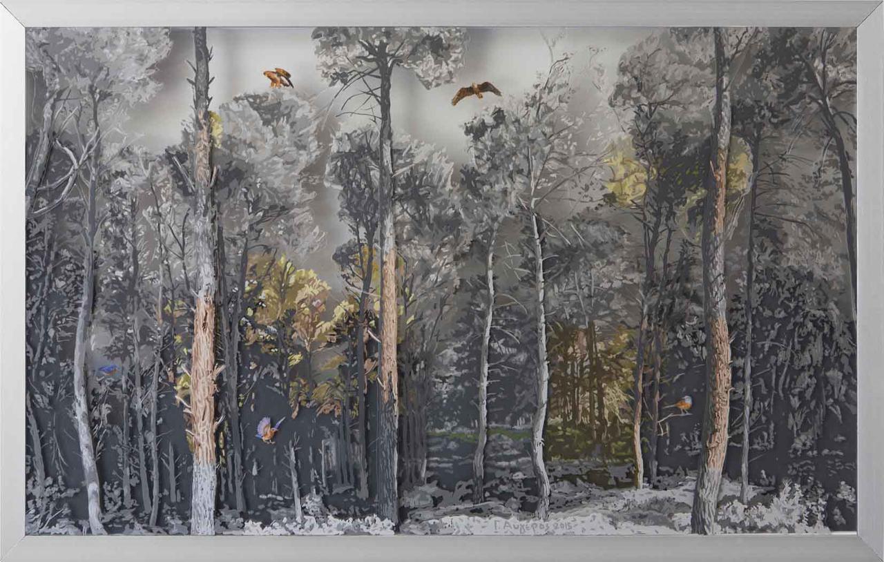 Forest 5, oil on transparent film, 71 x 45 cm, 2016