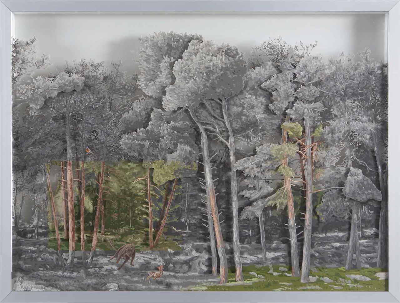 Forest 7, oil on transparent film, 70 x 54 cm, 2016