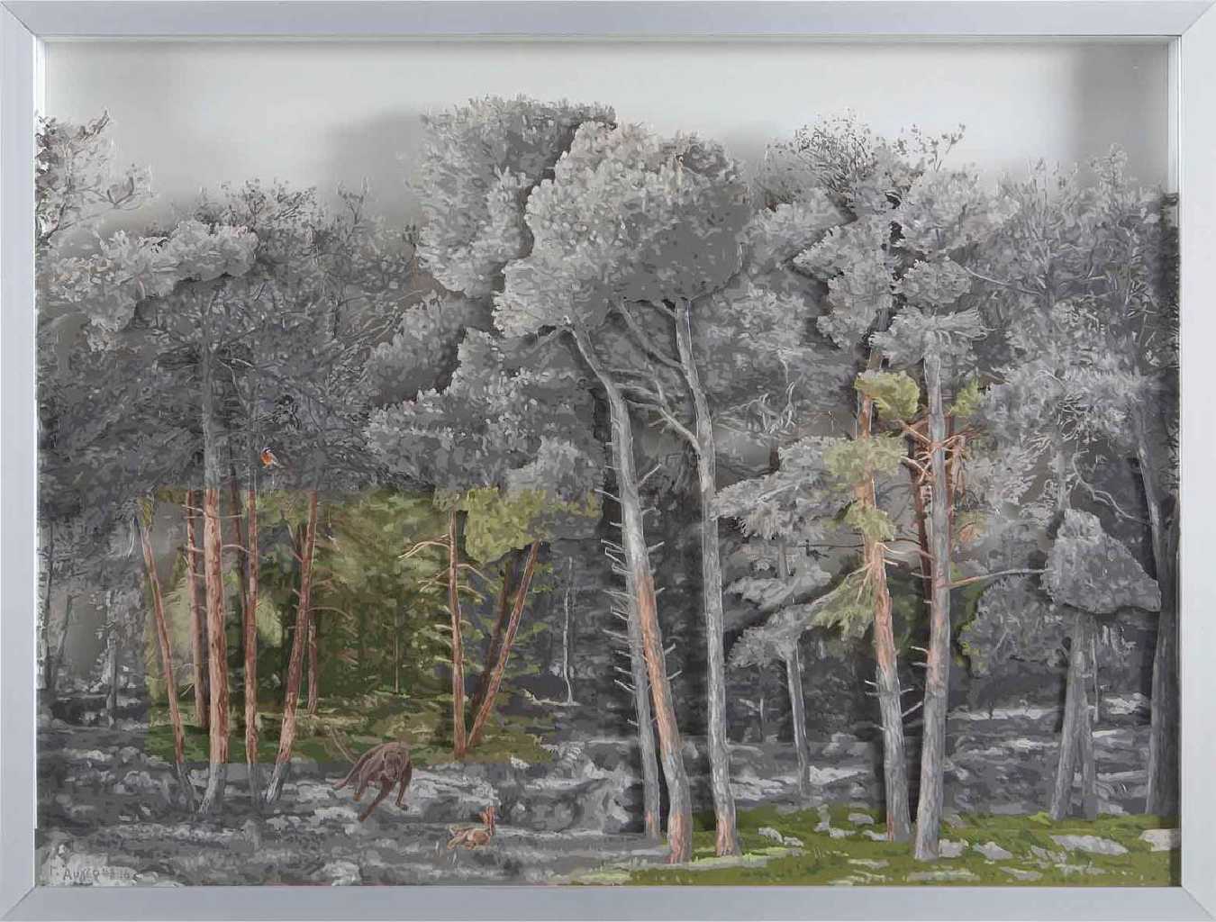 Forest 7, oil on transparent film, 70 x 54 cm, 2016