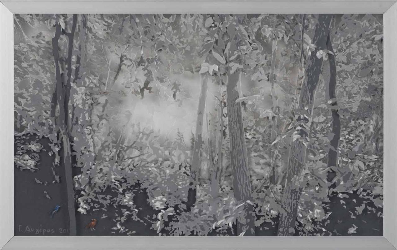 Forest 10, oil on transparent film, 56 x 35 cm, 2013