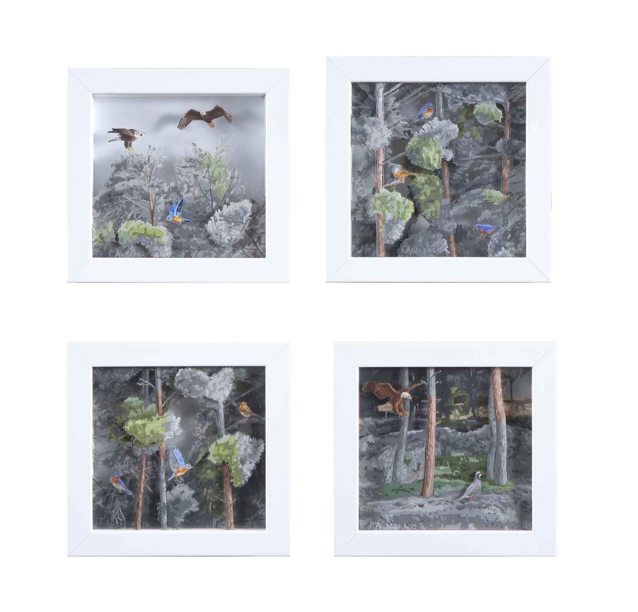 Forest, oil on transparent film, 15 x 14 cm each one, 2015
