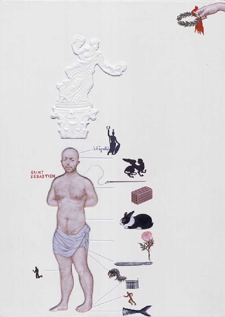 Emmanouil Bitsakis, Saint Sebastien, acrylics on cardboard, 21 x 15 cm