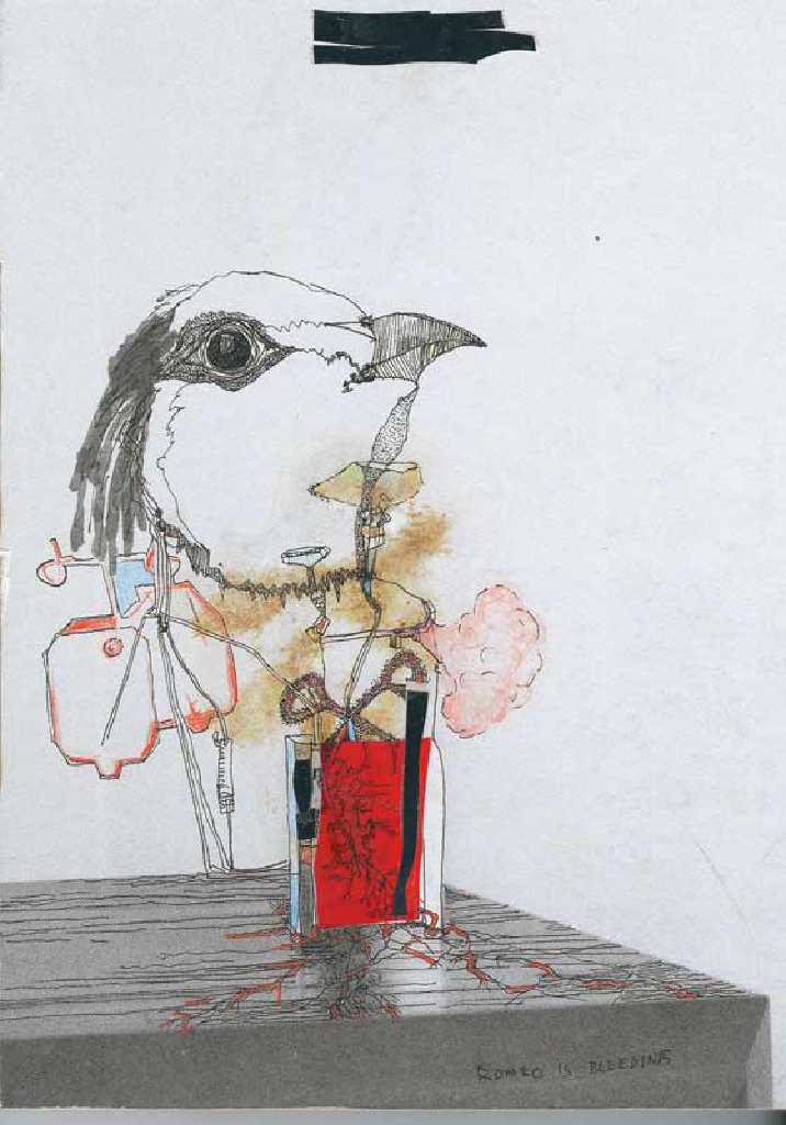 Vanessa Anastasopoulou, Romeo Is Bleedingmixed media on paper on wood, 18 x 13 cm