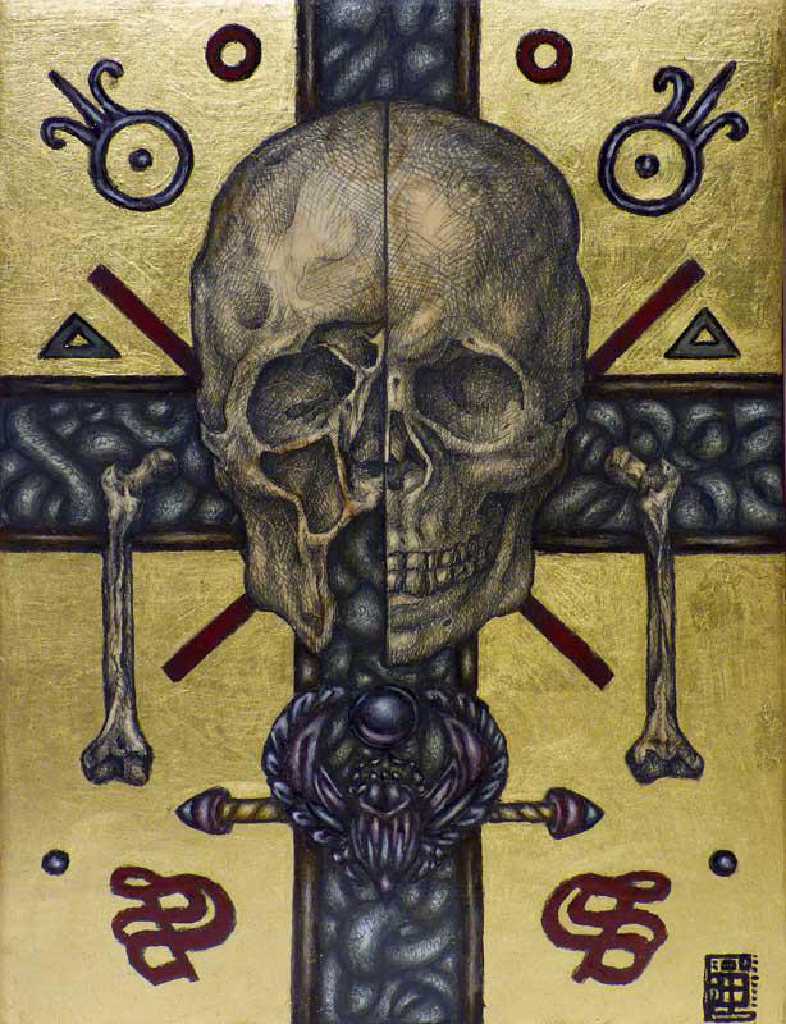 Marios Fournaris, Untitled, acrylics, pencil, gold 22k on wood, 24 x 18 cm