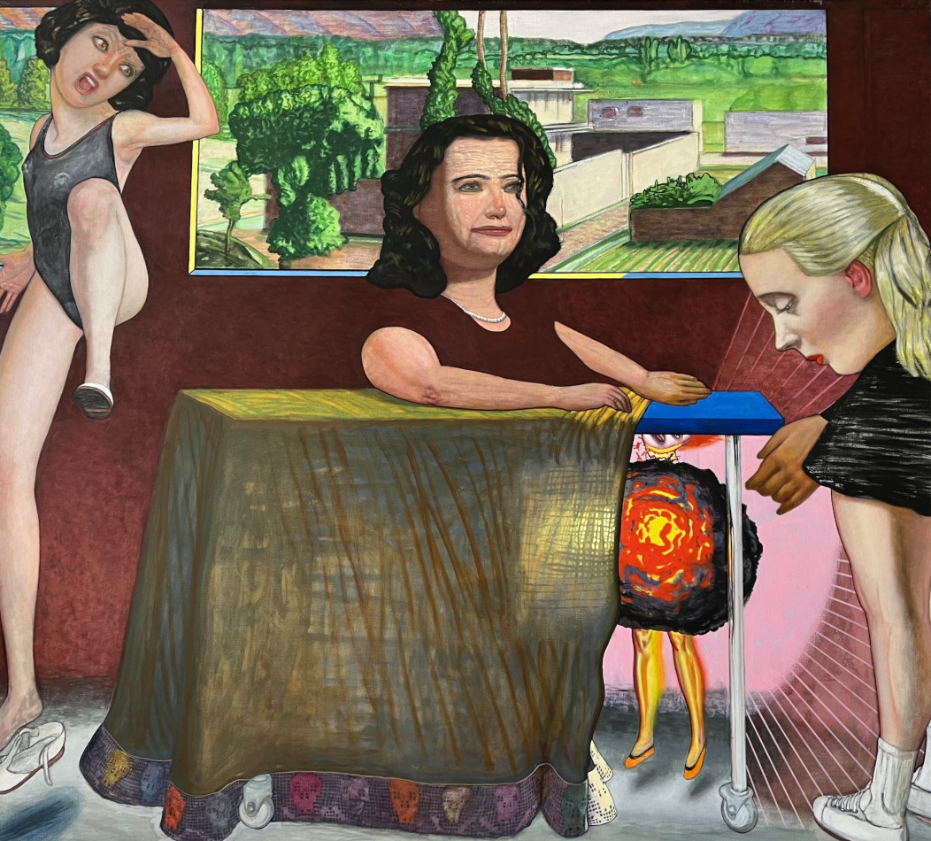Pat Andrea, La maison d’á coté (Το γειτονικό σπίτι), oil and casein paint on canvas, 160 x 180 cm, 2023