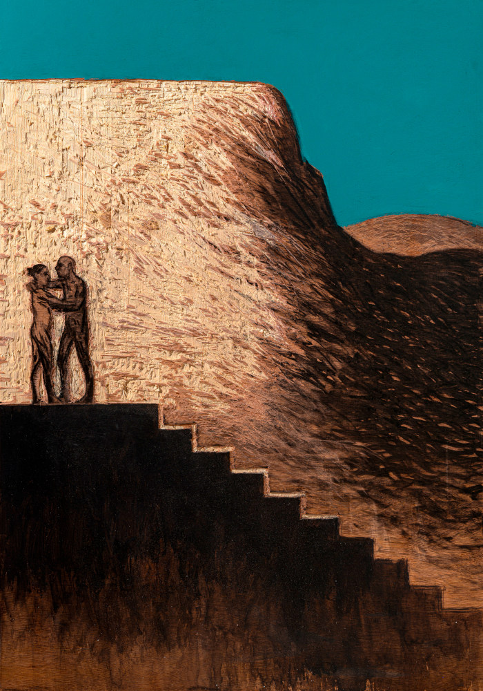 Michalis Manoussakis, Untitled, κάρβουνο & ακρυλικό σε ξύλο, 100 x 70 cm