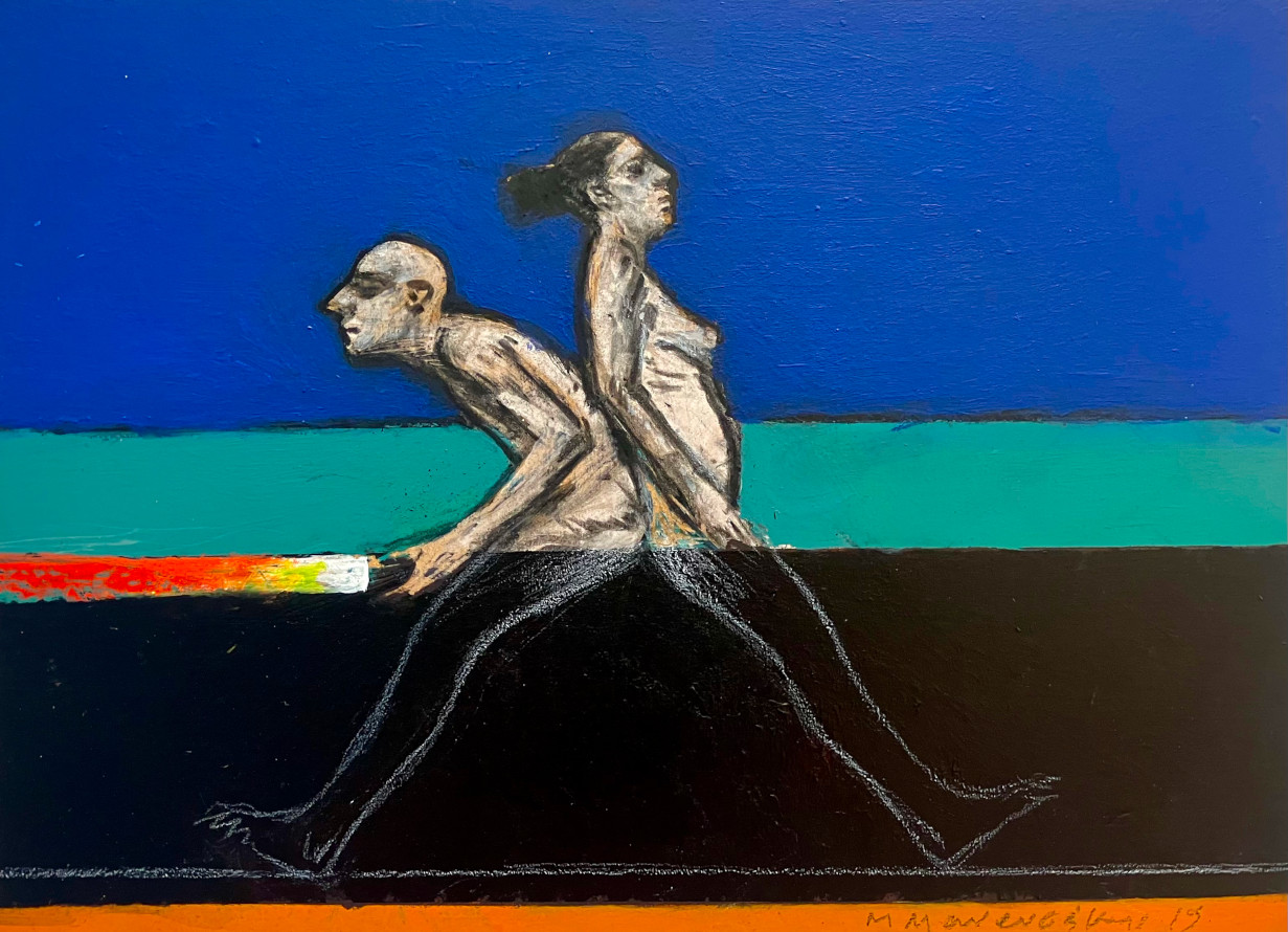 Michalis Manoussakis, Untitled, κάρβουνο & ακρυλικό σε ξύλο, 22 x 30 cm