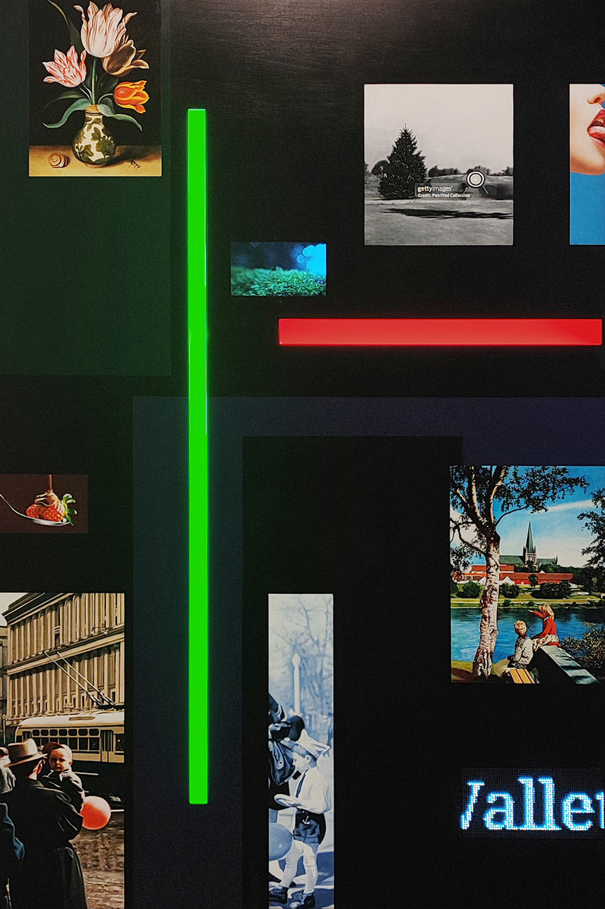 What's in Your Wallet, 170 x 112.50 x 7 cm, mixed media (oil on aluminium, LED display, plexiglass, LED, LCD monitor)