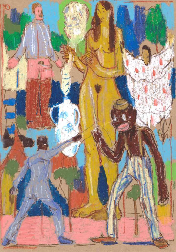 Senghor against colonialism, Oil pastel on paper, 30 × 42 cm, 2025