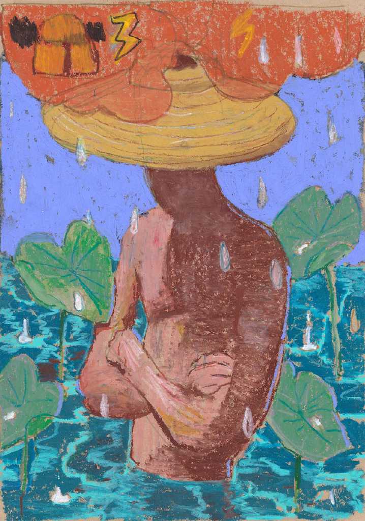 Feuille songe, Oil pastel on paper, 30 × 42 cm, 2025