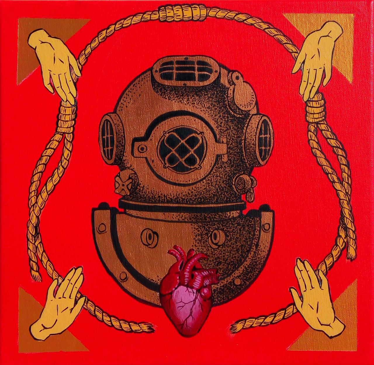 Brave Hearts Dive Deep,acrylic on canvas, 30 x 30 cm