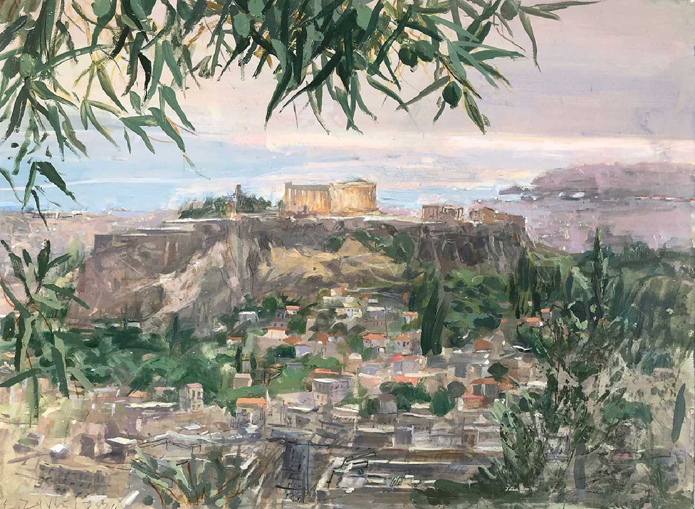 From Lycabettus to the landscape beneath 56 x 76 cm, acrylics on paper 300 gr, 2024