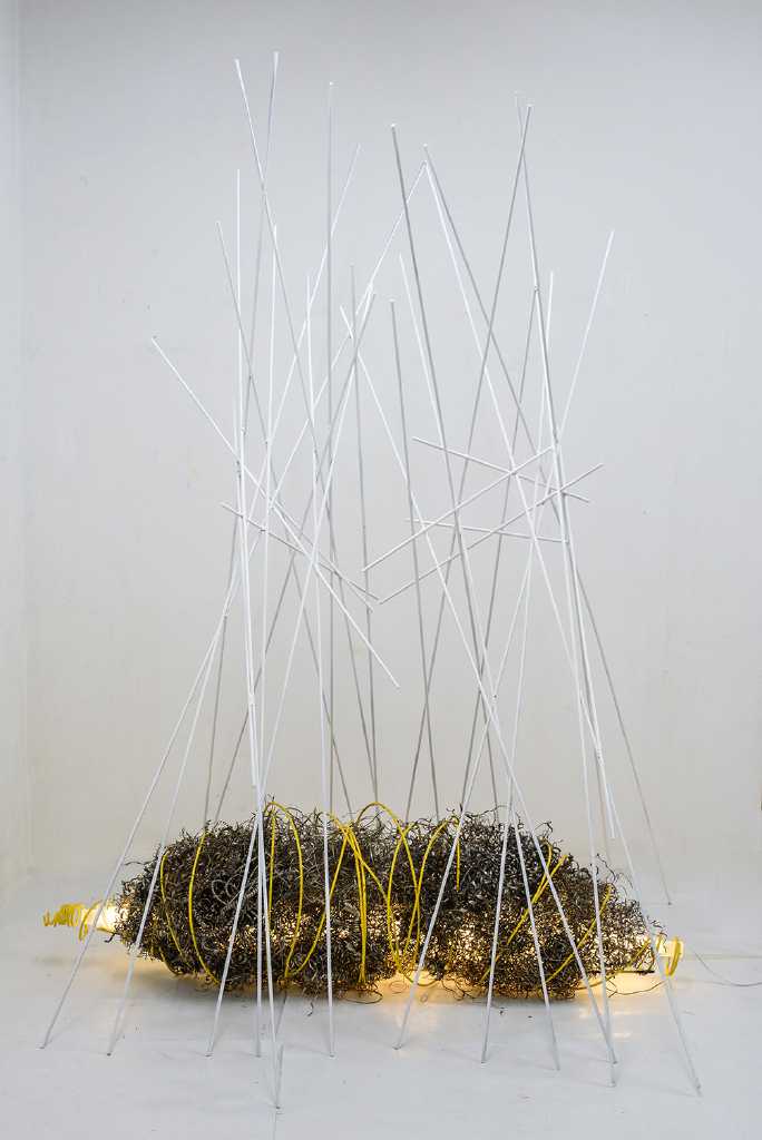 Incubation, Iron, plexiglass, light, colour, 237 x 175 x 135 cm, 2019, Trikala