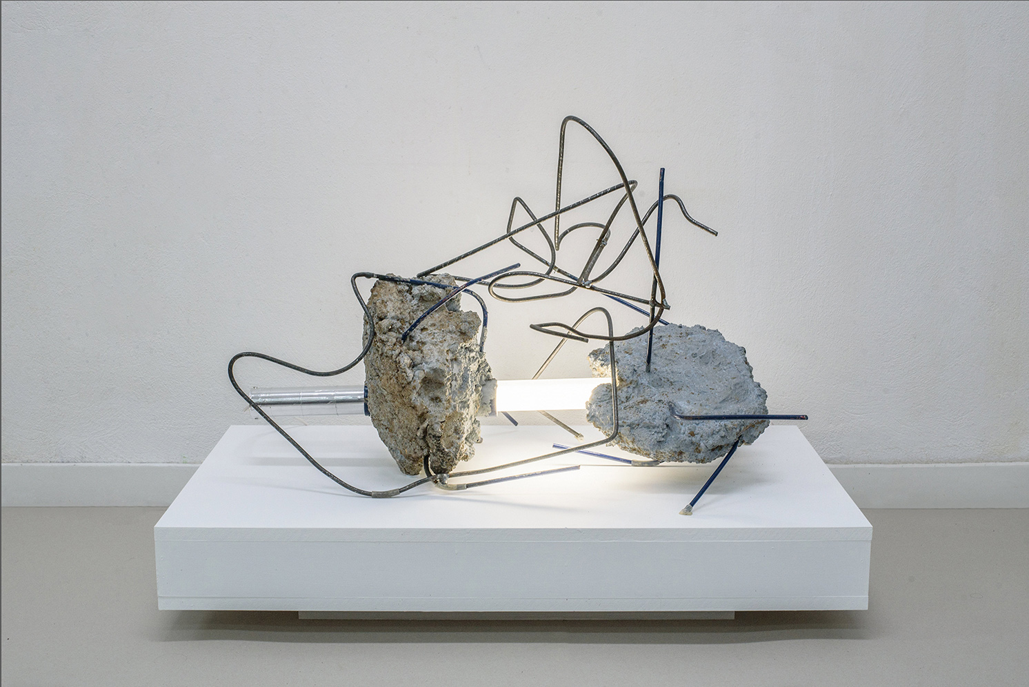 Through the wreckage&hellip;, Cement, iron plexiglass, light, 50 x 90 x 50 cm, 2018, Athens