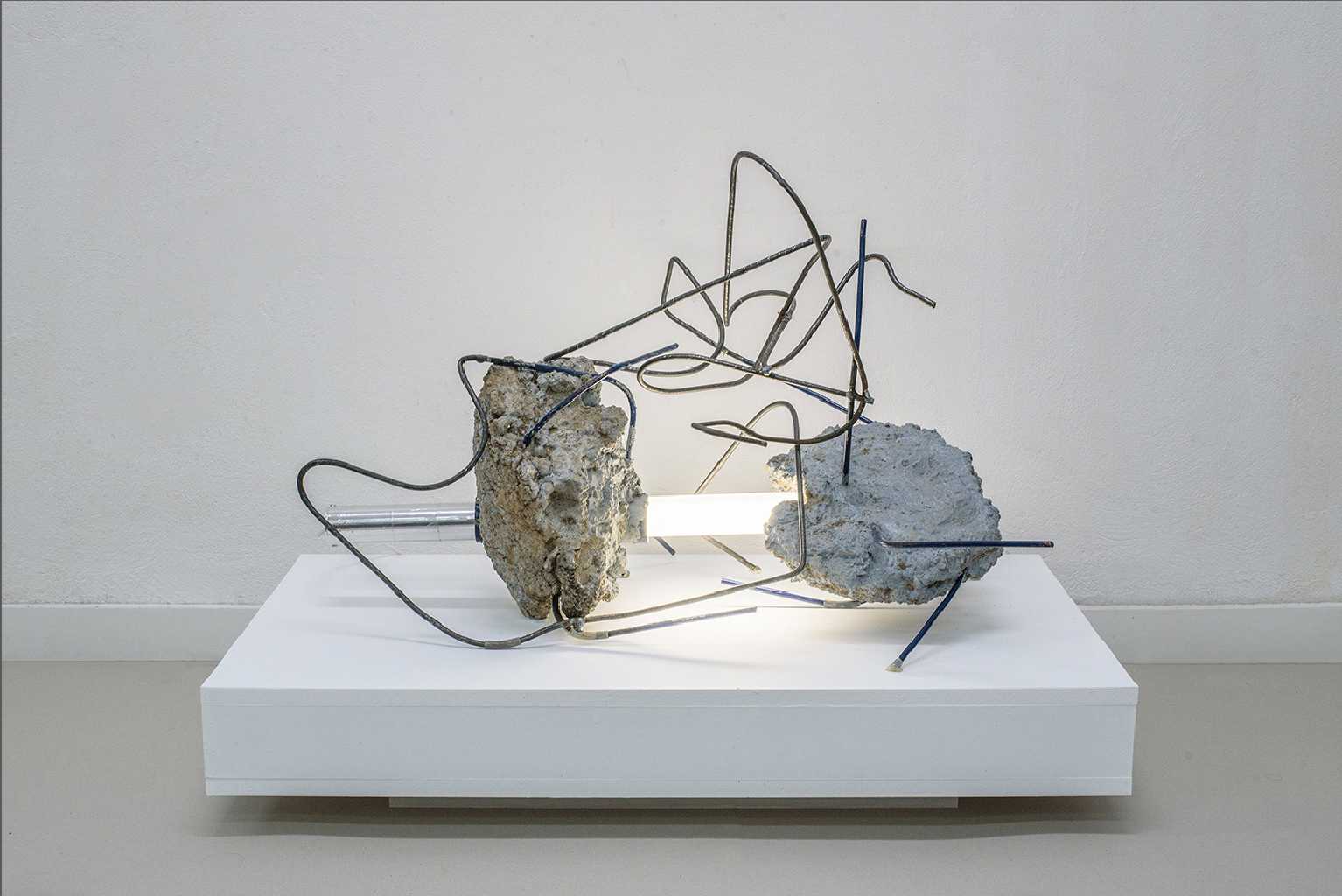 Through the wreckage…, Cement, iron plexiglass, light, 50 x 90 x 50 cm, 2018, Athens